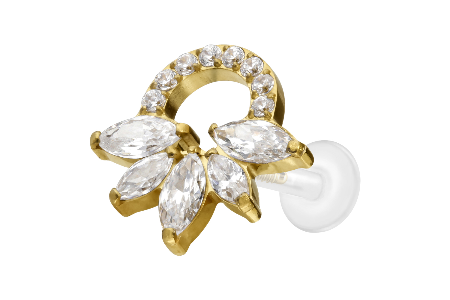 PTFE Labret Piercing mit Innengewinde + Titan-Aufsatz KRISTALLRASSEL